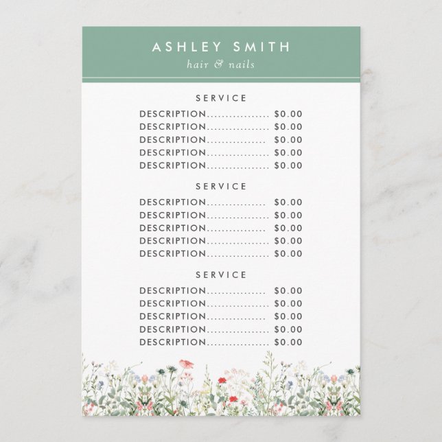 Menu du prix du champ fleur sauvage (Devant)