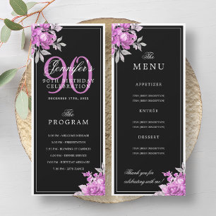 Menu du programme d'anniversaire 90 ans Fleurs ros