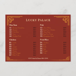 Menu du restaurant chinois à bordure dorée Red Fla