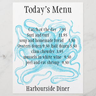 Menu du restaurant de fruits de mer