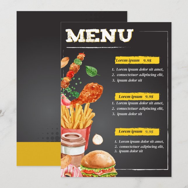 Menu du restaurant de restauration rapide (Devant / Derrière)