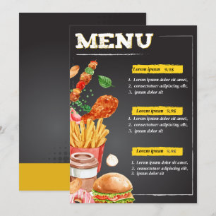 Menu du restaurant de restauration rapide
