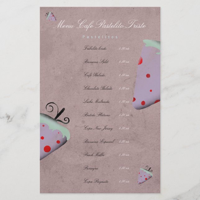 Menu du restaurant personnalisé fraise (Devant)
