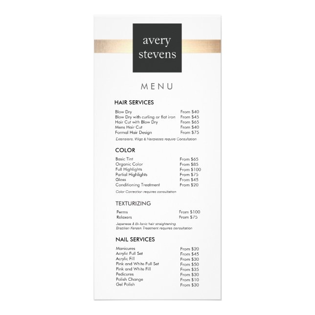 Menu du salon Noir et Blanc Gratté Or Moderne (Devant)