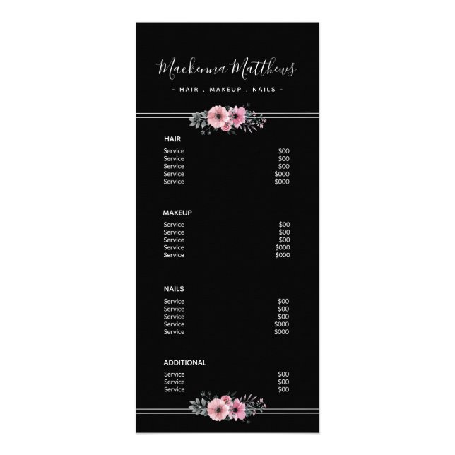 Menu du service du salon noir signature florale mo (Devant)
