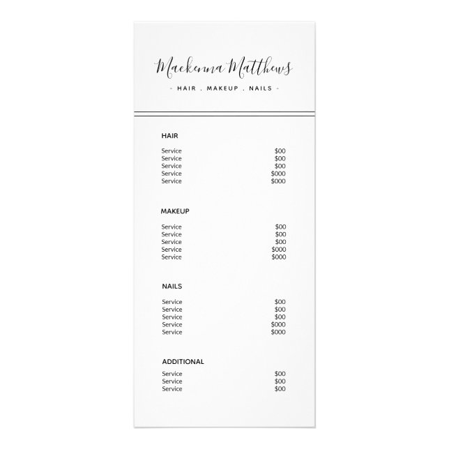 Menu du service Salon blanc de Script moderne (Devant)