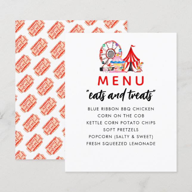 Menu du spectacle de fête d'anniversaire du Carnav (Devant / Derrière)
