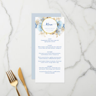 Menu Dusty Blue 2 Floral Gold Mariage