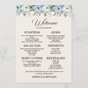 Menu Dusty Blue Floral Country Wedding Réception