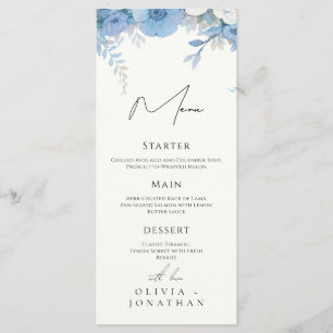 Menu Dusty Blue Floral Mariage élégant