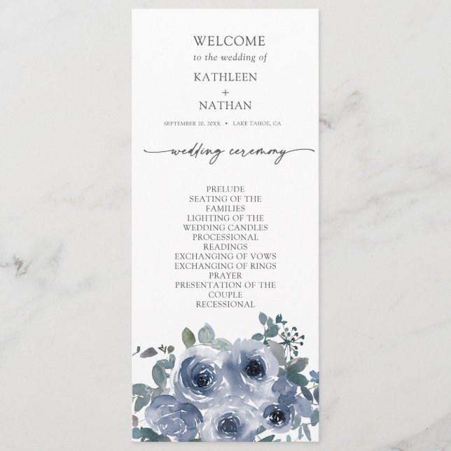 Menu  Dusty Blue Floral Wedding Program (Devant)