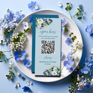 Menu Dusty Blue Gold Parties scintillant QR Code Mariag