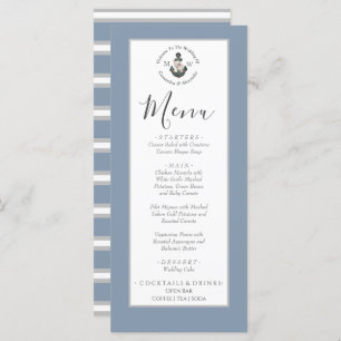Menu Dusty Blue gris argent, thème nautique mariage
