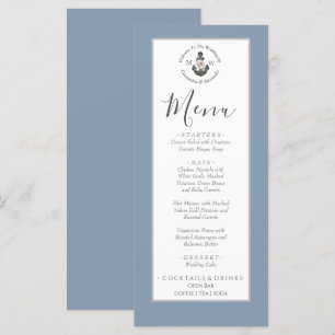 Menu Dusty Blue gris argent, thème nautique mariage