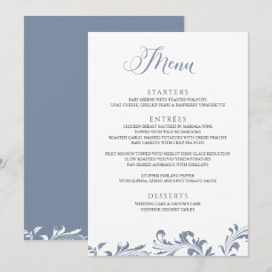 Menu Dusty Blue Mariage Vintage élégant classique