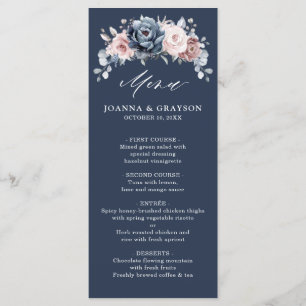 Menu Dusty Blue Mauve Rose rose ardoise Mariage floral 