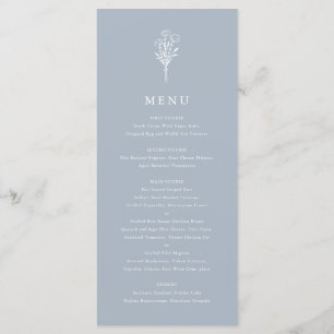 Menu Dusty Blue Minimalist Floral Bouquet Mariage