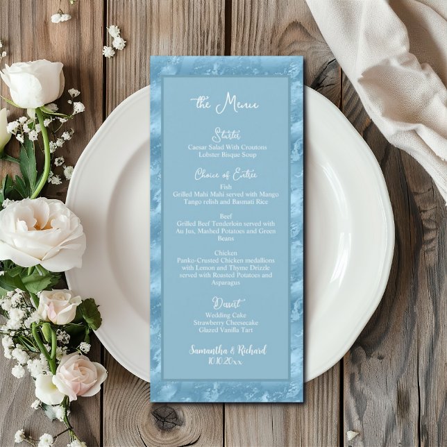 Menu Dusty Blue Silver Marble Parties scintillant 4x9 M (Créateur téléchargé)