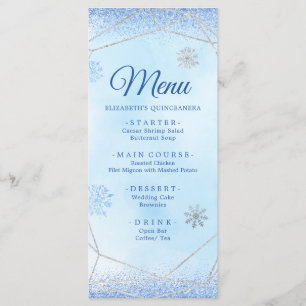 Menu Dusty Blue Silver Snowflake Noël Mis Xv Años