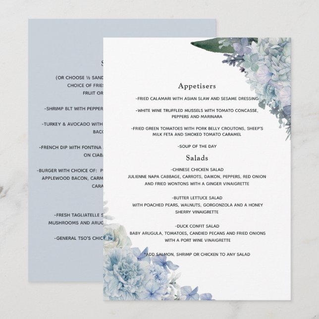 Menu Dusty Blue Watercolor Mariage (Devant / Derrière)