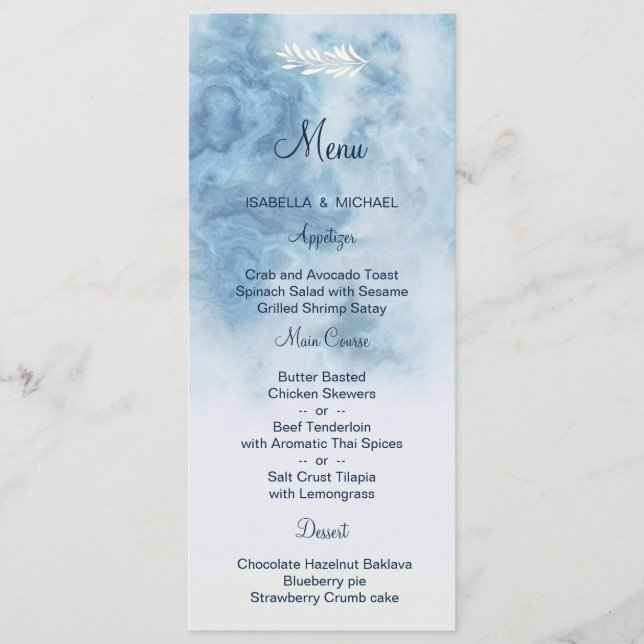 Menu Dusty Blue Winter Script Calligraphie White Branch (Devant)