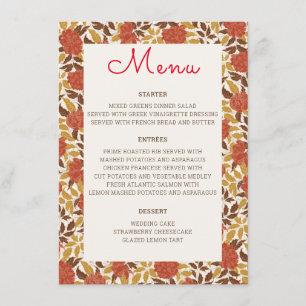 Menu Dusty Brunt Orange Peony Flowers Mariage de automn