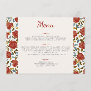 Menu Dusty Elegant Golden Red Rose Mariage