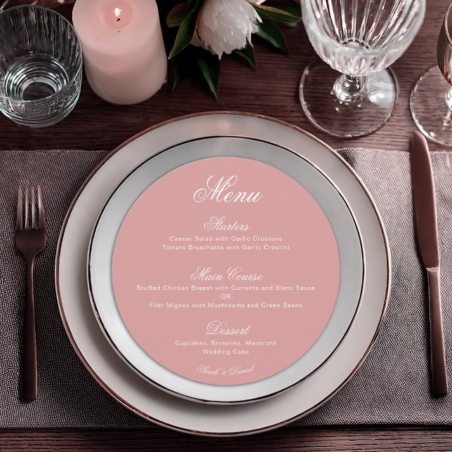 Menu Dusty Rose Simple Round Calligraphie Mariage rose (Créateur téléchargé)
