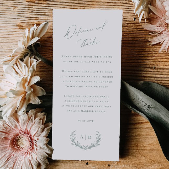 Menu Dusty Sage Wedding Day Welcome and Thank you Card (Créateur téléchargé)