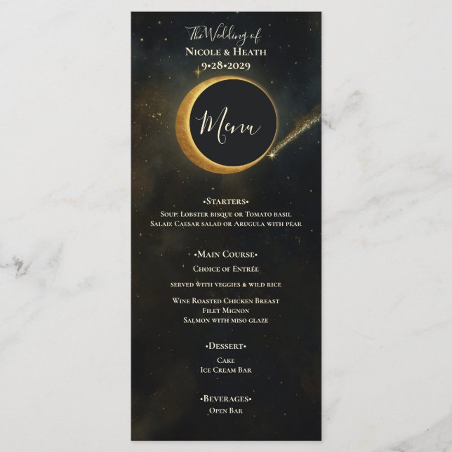 Menu Éclipse de poussière d'étoiles dorées Mariage céle (Devant)
