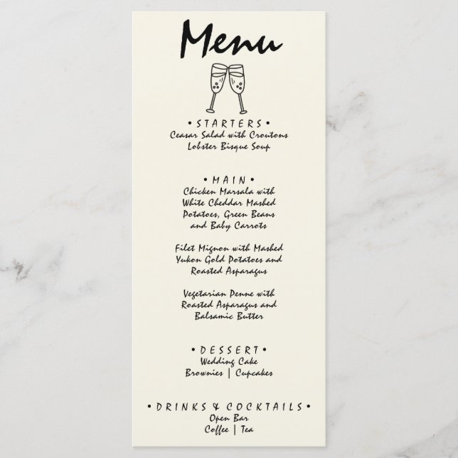 Menu Ecrit main dessiné Retro Quirky Unique Mariage (Devant)