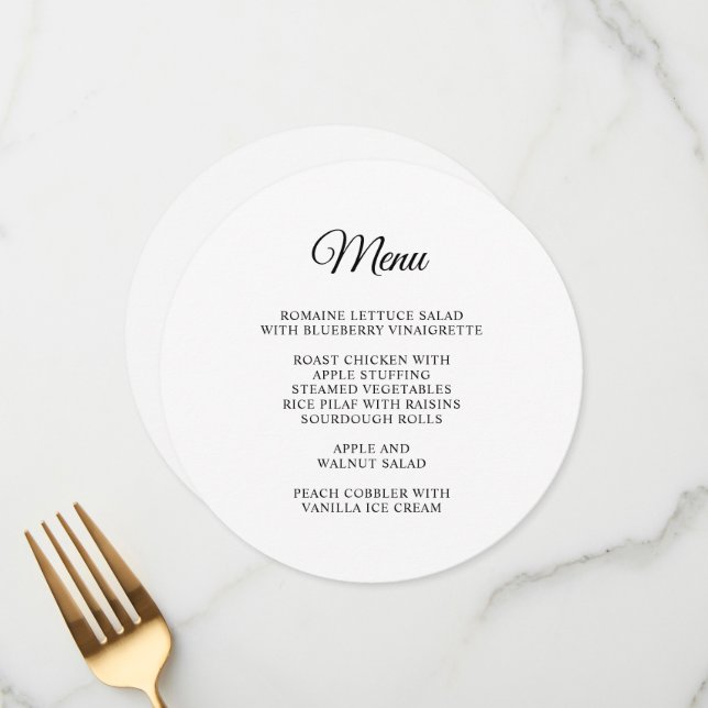 Menu Écriture Élégante Circulaire (Devant/Arrière en situation)