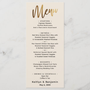 Menu Écriture manuscrite minimale en or Crème de type s