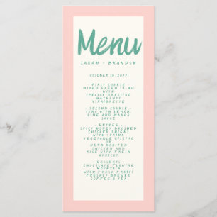 Menu Écriture manuscrite rose verte Typographie Mariage