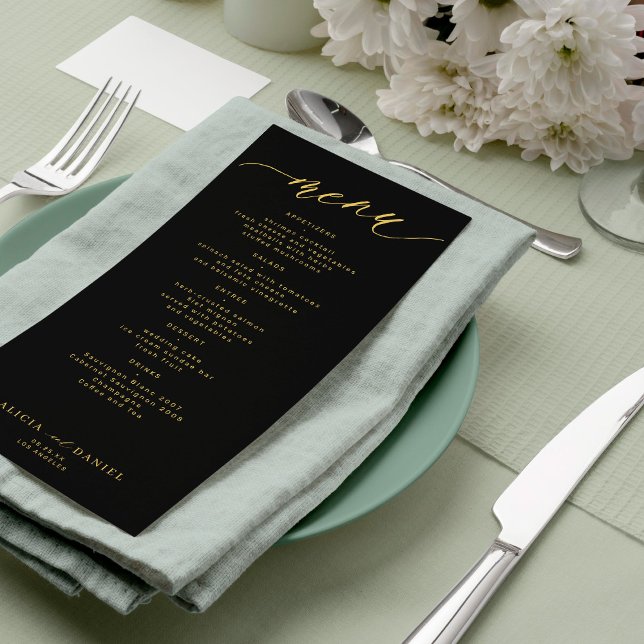 Menu Écriture moderne or noir mariage (Créateur téléchargé)