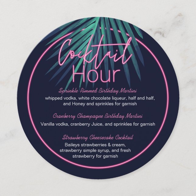 Menu Electric Love Neon rose Tropical Retro Cocktail Me (Devant)