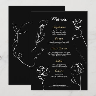 Menu Élégance Florale Mariage à Main Levée Noir Humeur