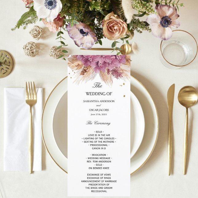 Menu Élégance Moderne Beauté Orchidée Rose & Pampas & O (Créateur téléchargé)