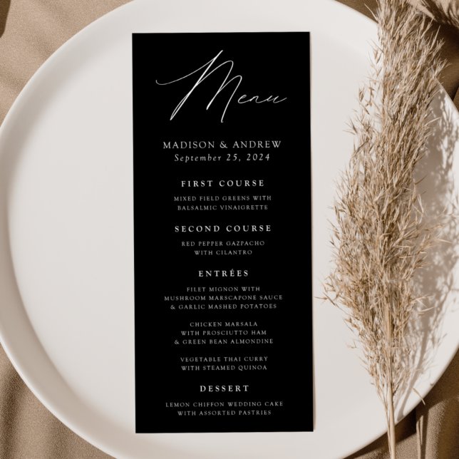 Menu Elégance moderne Mariage noir et blanc (Créateur téléchargé)