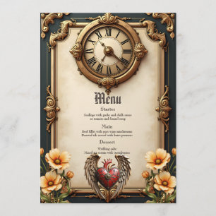 Menu Élégance vintage : une horloge et un cœur élégants