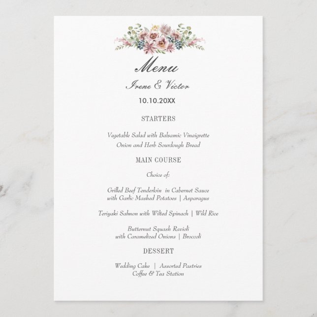 Menu Élégant Anemone gris foncé Mariage ou fête (Devant)