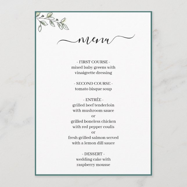 Menu Élégant Appartement moderne Botanique Mariage vert (Devant)