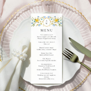 Menu Elégant Aquarelle Fleurs sauvages Dîner Mariage