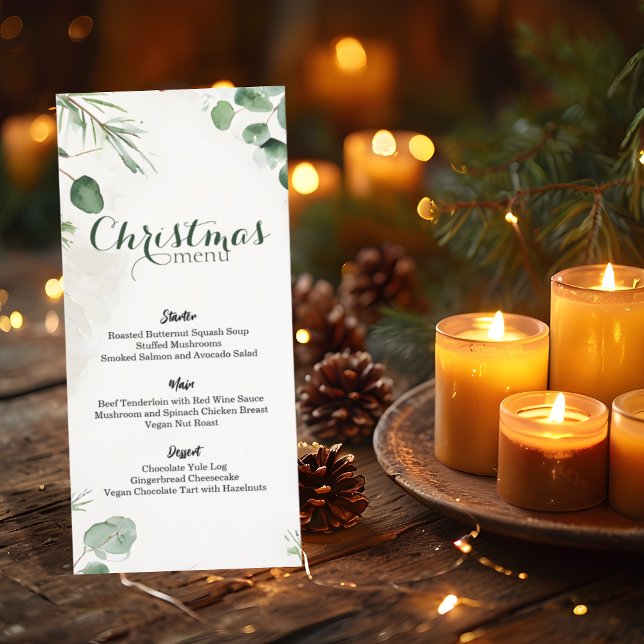 Menu Elégant Aquarelle Pine Noël (Créateur téléchargé)
