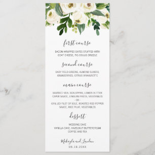 Menu Elégant Aquarelle Verdure Blanc Floral Mariage
