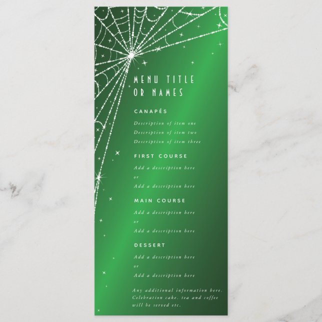 Menu Élégant araignée de diamant vert Web plat 4 cours (Devant)