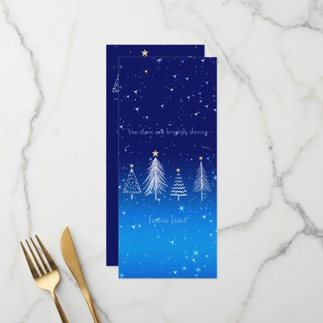 Menu Elégant arbre de Noël blanc avec étoiles d'or (Devant/Arrière en situation)