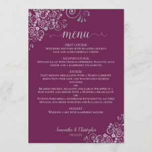 Menu Elégant Argent & Plum Magenta Mariage violet