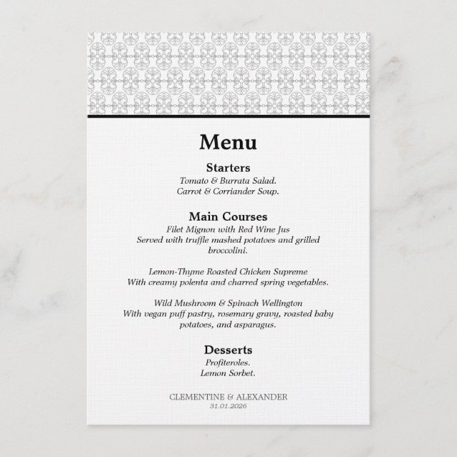 Menu Elegant Black and White Art Deco Style (Devant)