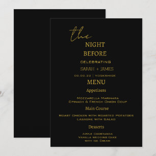 Menu Elégant Black & Gold La nuit avant le Mariage